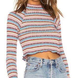 Free People Multi Color/Rainbow Lettuce Edge Ribbed Mock Turtleneck